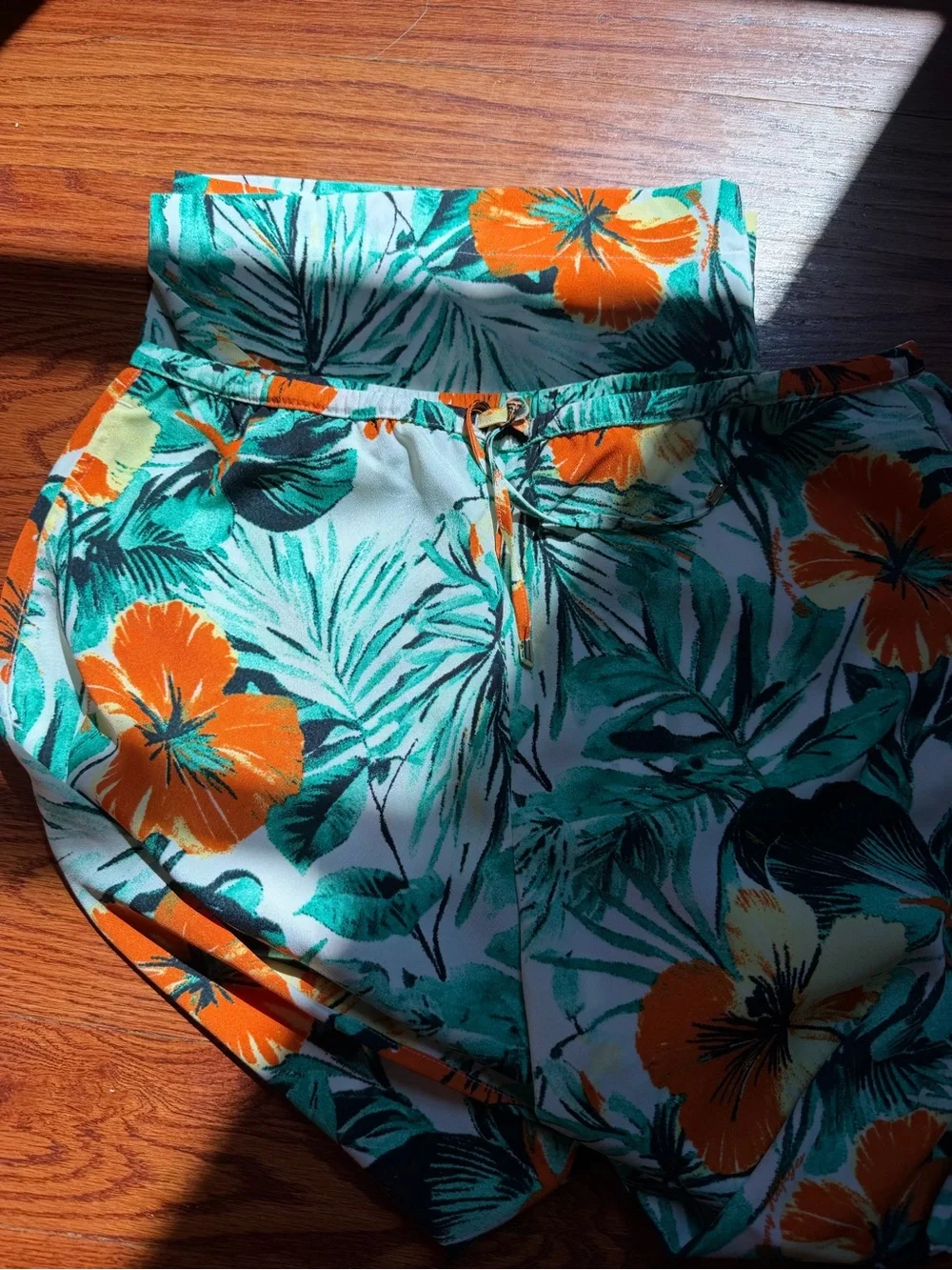 NWOT TOMMY HILFIGER Tropical Floral Wide-Leg Pants - Orange & Green / Size M